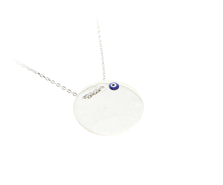 Kette mit Gravurplatten Nazar Anhänger mit Gravur "Rund" hochglanzpoliert 2,3 cm Silber