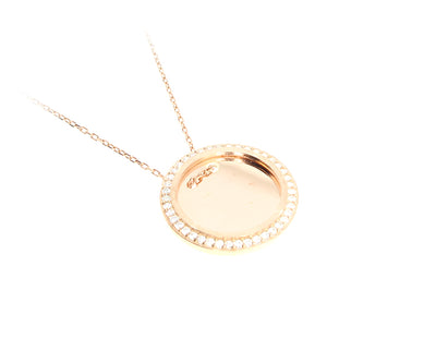 Kette mit Gravurplatten Steinen Anhänger mit Gravur "Rund" hochglanzpoliert 2,1 cm Rose