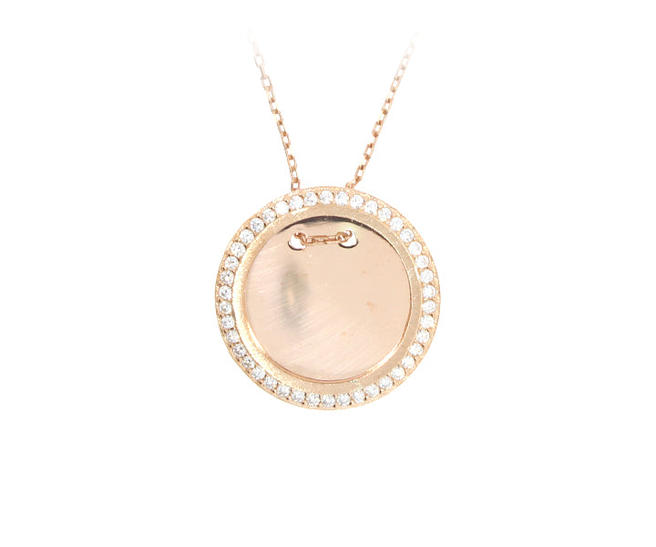 Kette mit Gravurplatten Steinen Anhänger mit Gravur "Rund" hochglanzpoliert 2,1 cm Rose