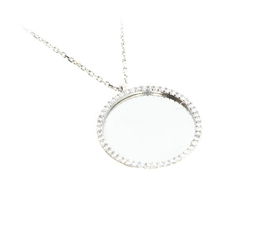 Kette mit Gravurplatten Steinen Anhänger mit Gravur "Rund" hochglanzpoliert 2,4 cm Silber