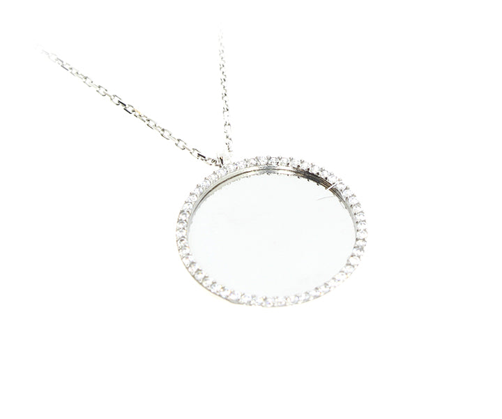 Kette mit Gravurplatten Steinen Anhänger mit Gravur "Rund" hochglanzpoliert 3,2 cm Silber