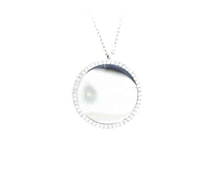 Kette mit Gravurplatten Steinen Anhänger mit Gravur "Rund" hochglanzpoliert 3,2 cm Silber