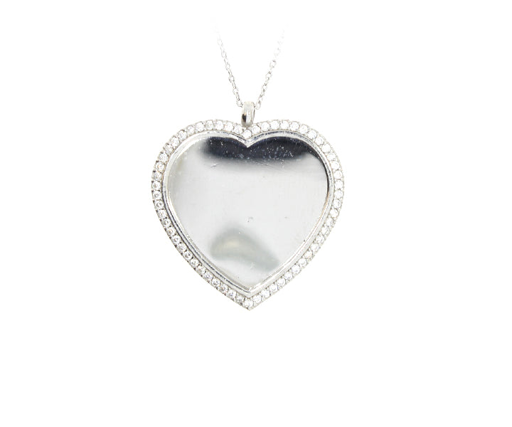 Kette mit Gravurplatten  Steinen Anhänger mit Gravur "Herz" hochglanzpoliert 2,8 cm Silber