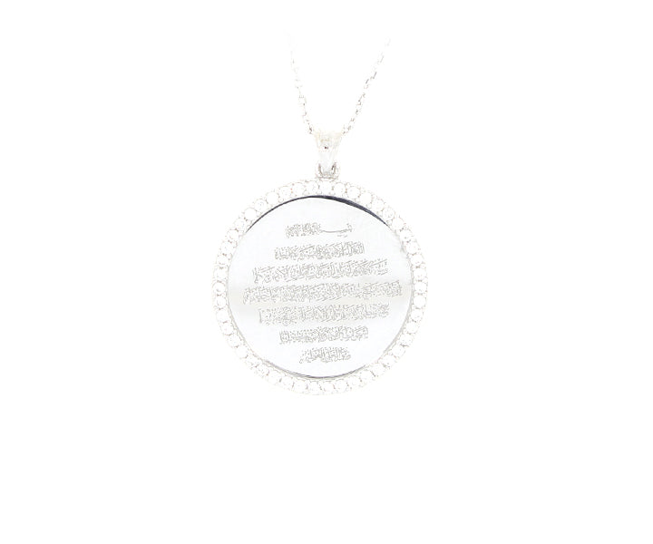Kette mit Gravurplatte umrandung mit Steinen besetzt mit Gravur "Rund" hochglanzpoliert 2,3 cm Silber