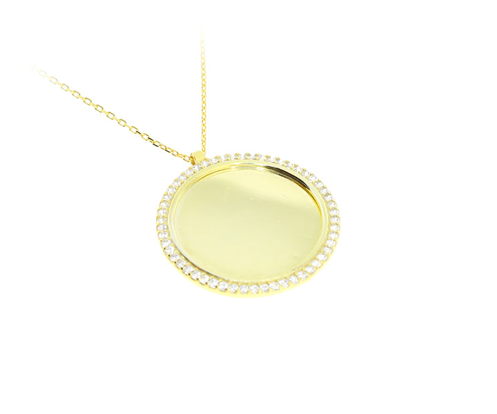 Gravurplatten Anhänger mit Kette Gravur Steine 2,6 cm (vergoldet)