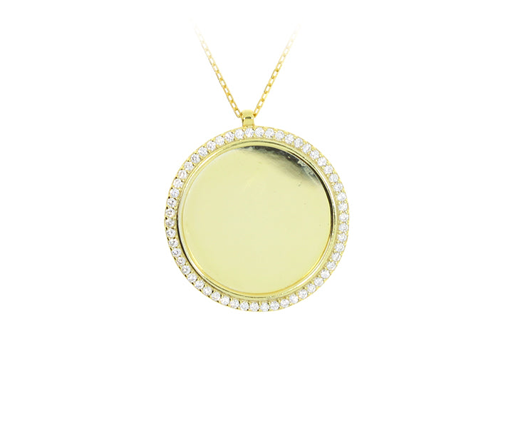 Gravurplatten Anhänger mit Kette Gravur Steine 2,6 cm (vergoldet)