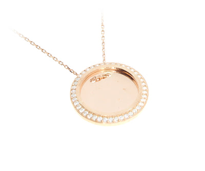 Kette mit Gravurplatten Steinen Anhänger mit Gravur "Rund" hochglanzpoliert 2,5 cm Rose