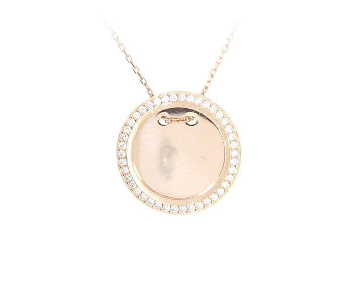 Kette mit Gravurplatten Steinen Anhänger mit Gravur "Rund" hochglanzpoliert 2,5 cm Rose