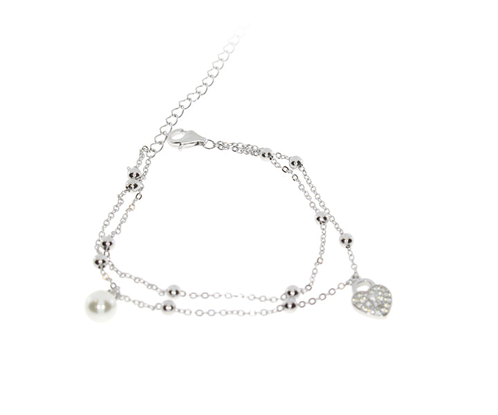 Damenarmband mit Herzschloss und kleine hochglanzkugeln Silber
