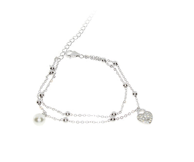 Damenarmband mit Herzschloss und kleine hochglanzkugeln Silber