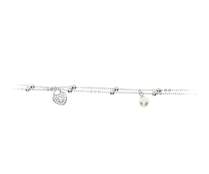 Damenarmband mit Herzschloss und kleine hochglanzkugeln Silber