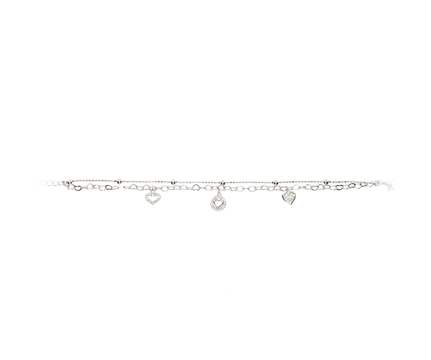 Damenarmband mit Herzanhänger und kleine hochglanzkugeln Silber