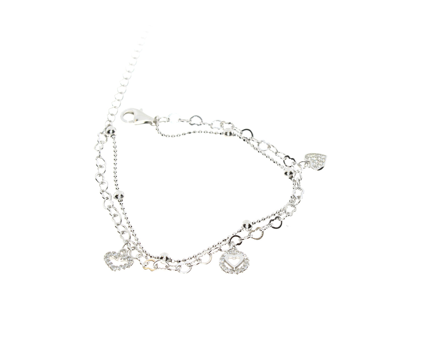 Damenarmband mit Herzanhänger und kleine hochglanzkugeln Silber