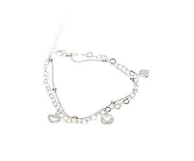 Damenarmband mit Herzanhänger und kleine hochglanzkugeln Silber