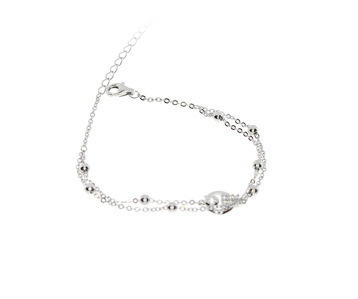Damenarmband mit Mondanhänger und kleine hochglanzkugeln Silber