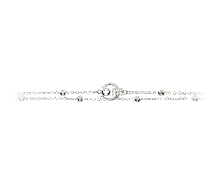 Damenarmband mit Mondanhänger und kleine hochglanzkugeln Silber