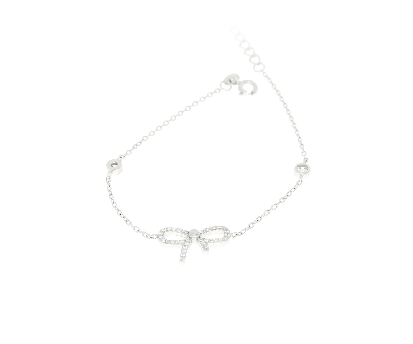 Damenarmband mit Schleifeanhänger und mit weisen Steinen Silber
