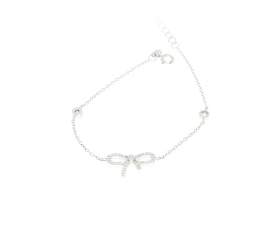 Damenarmband mit Schleifeanhänger und mit weisen Steinen Silber