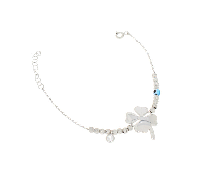 Damenarmband Kleeblatt Nazar mit Steinen Silber