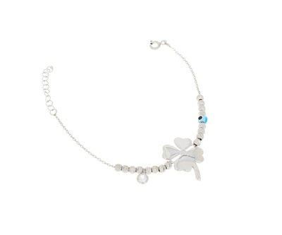 Damenarmband Kleeblatt Nazar mit Steinen Silber