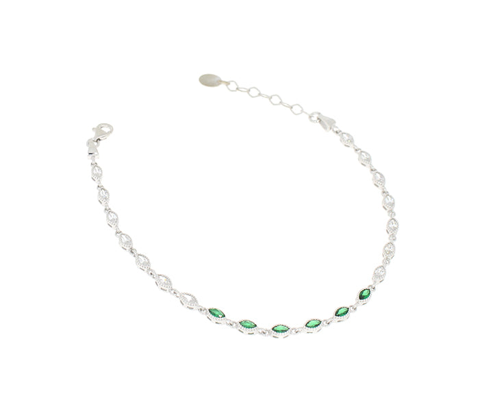 Damenarmband mit Grüne - Weiße Steinen Silber