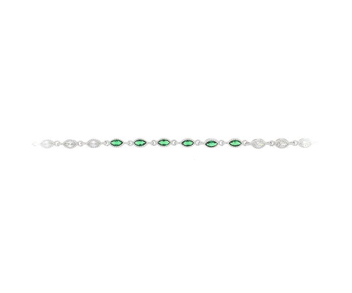 Damenarmband mit Grüne - Weiße Steinen Silber