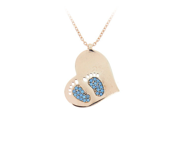 Kette mit Baby Füße Gravur Anhänger Rose (vergoldet)
